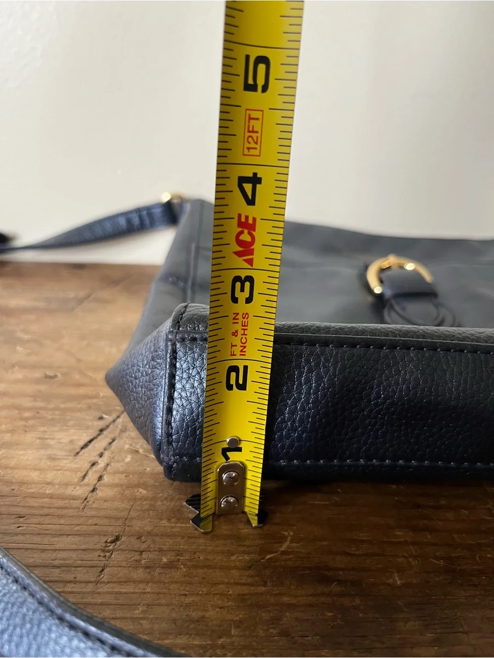 Tignanello Leather Metallic Dark Blue Crossbody with Gold Accents